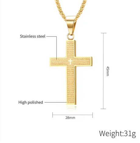 Lord's Prayer Stainless Steel Engraved Cross