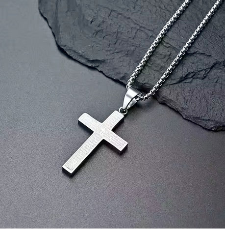 Lord's Prayer Stainless Steel Engraved Cross