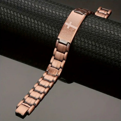 Men's Copper Magnetic Cross and Lord's Prayer Bracelet