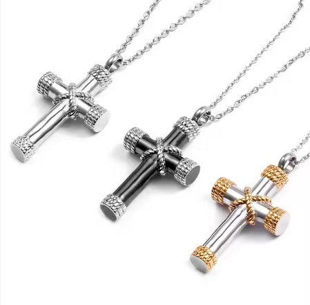 Beloved One Memorial Cross With Cremation  Ashes Insert Tool- 3 Color Selections