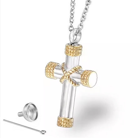 Beloved One Memorial Cross With Cremation Ashes Insert Tool- 3 Color Selections