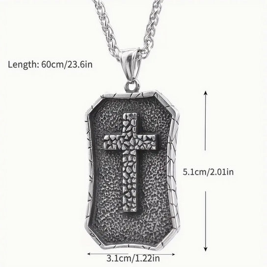 Men's Double Sided Shield Cross Necklace