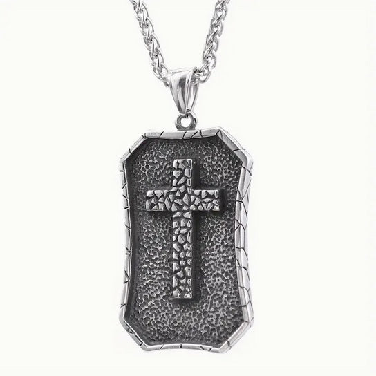 Men's Double Sided Shield Cross Necklace