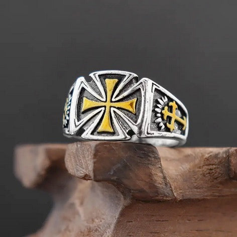 Men's Vintage Two Tone Knight Templar Cross Ring