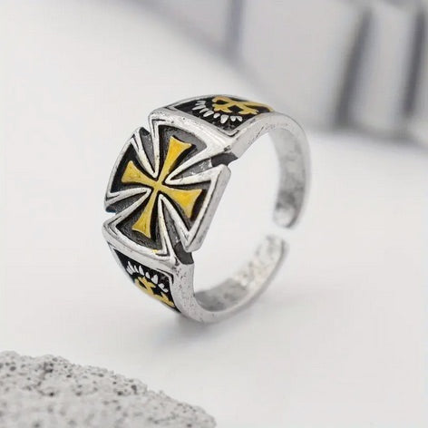 Men's Vintage Two Tone Knight Templar Cross Ring
