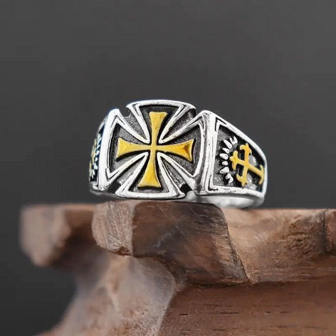 Men's Vintage Two Tone Knight Templar Cross Ring