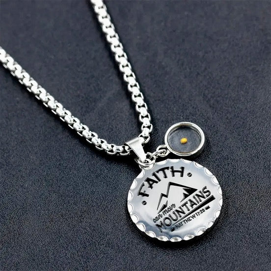 Exquisite Faith-Inspired Mountain Moving Stainless Steel Round Mustard Seed Necklace