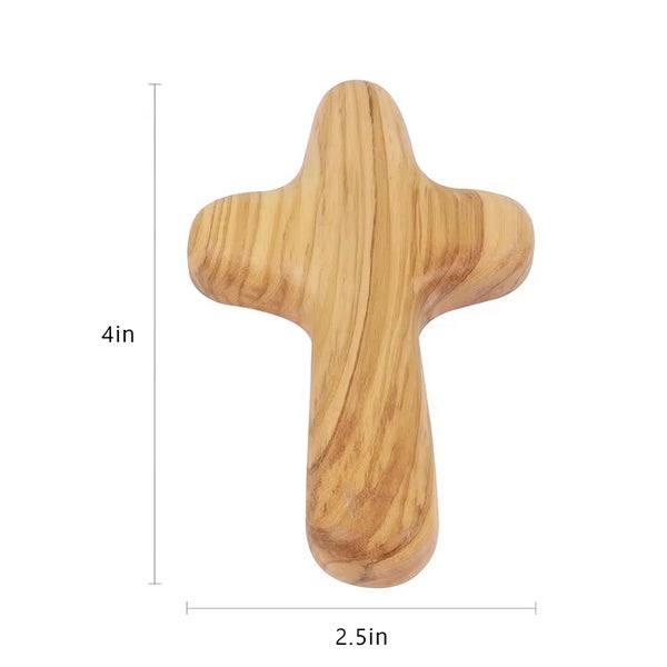 Hand Held Pocket Olive Wood Comfort Prayer Cross From The Holy Land- Four Inches