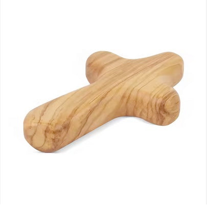 Hand Held Pocket Olive Wood Comfort Prayer Cross From The Holy Land- Four Inches