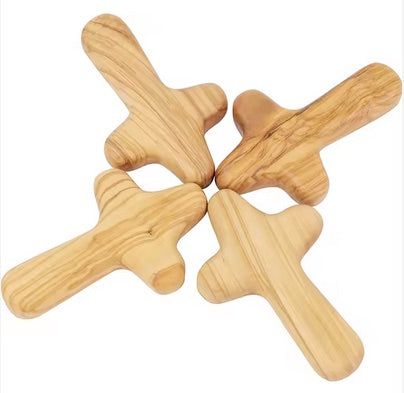 Hand Held Pocket Olive Wood Comfort Prayer Cross From The Holy Land- Four Inches