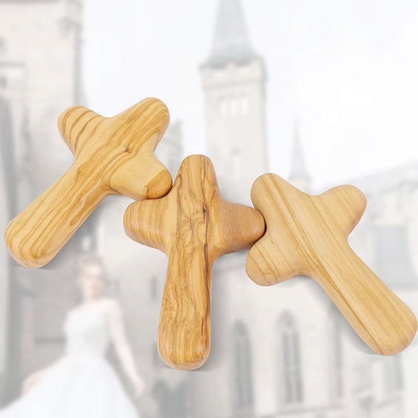 Hand Held Pocket Olive Wood Comfort Prayer Cross From The Holy Land- Four Inches