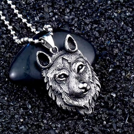Steel Soldier Nordic Viking Detail Wolf Chain Wolf Head Pendant Necklace