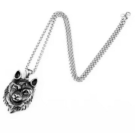 Steel Soldier Nordic Viking Detail Wolf Chain Wolf Head Pendant Necklace