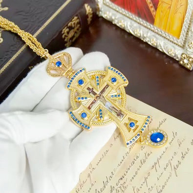 Luxury Orthodox Gold Plated Pectoral Ceremonial Cross Icon