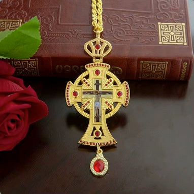 Luxury Orthodox Gold Plated Pectoral Ceremonial Cross Icon