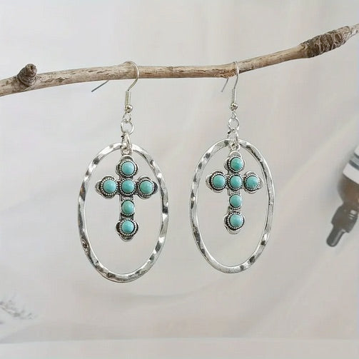 Oval Cross Dangle Earrings