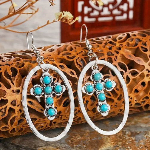 Oval Cross Dangle Earrings