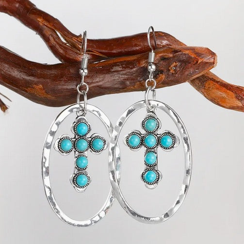 Oval Cross Dangle Earrings