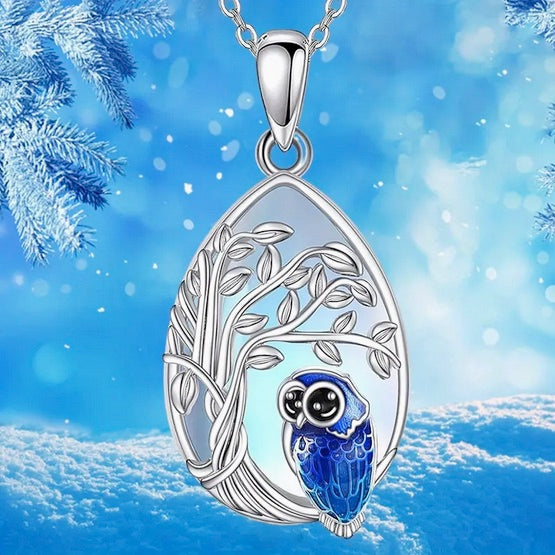 Blue Owl Tree Of Life Necklace And Earring Set