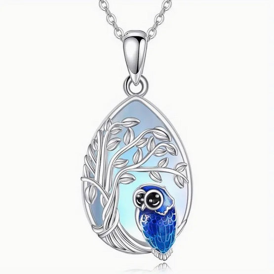 Blue Owl Tree Of Life Necklace And Earring Set