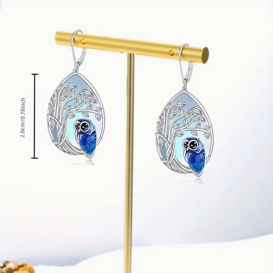 Blue Owl Tree Of Life Necklace And Earring Set