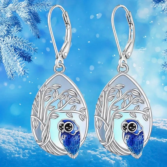 Blue Owl Tree Of Life Necklace And Earring Set