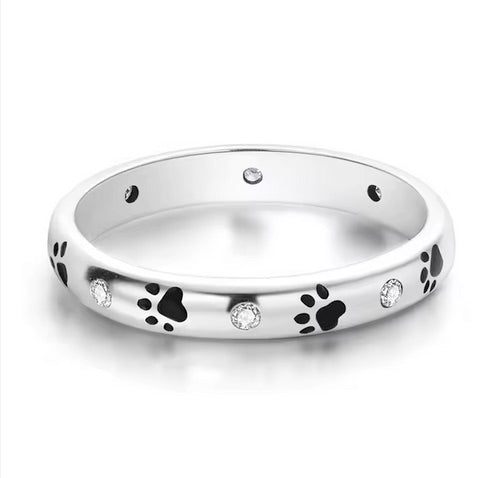 Beloved Dog Paw Cubic Zirconia Silver Plated Ring