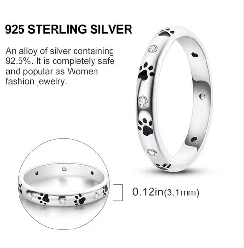 Beloved Dog Paw Cubic Zirconia Silver Plated Ring