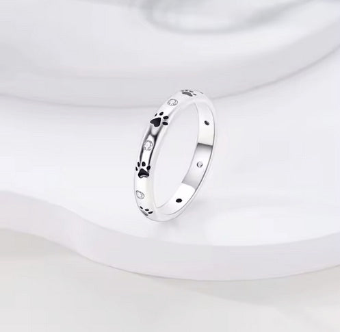 Beloved Dog Paw Cubic Zirconia Silver Plated Ring