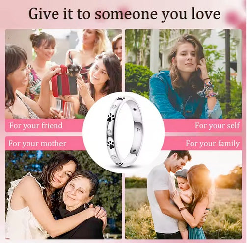 Beloved Dog Paw Cubic Zirconia Silver Plated Ring