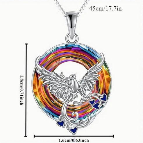 Colorful "On Fire" Glass Inlay Phoenix Necklace And Earring Set