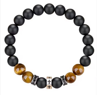 Tigereye Black Onyx Cross Gemstone Bracelet