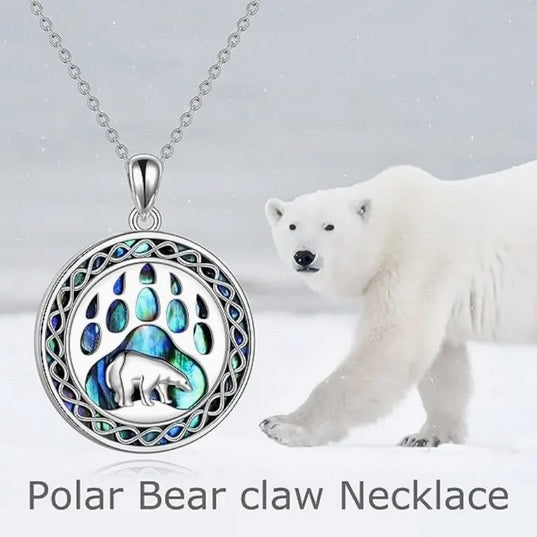 Exquisite Hollow Pattern Polar Bear Abalone Shell Necklace