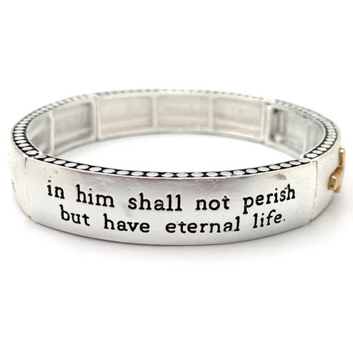 Bible Prayer John 3:16 Cross Bar Stretch Bracelet