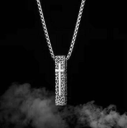 Retro Stone Grain Rectangular Cross Necklace