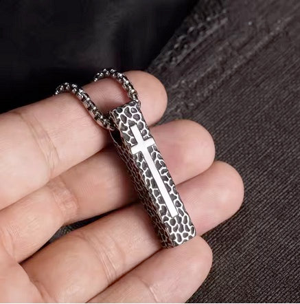 Retro Stone Grain Rectangular Cross Necklace