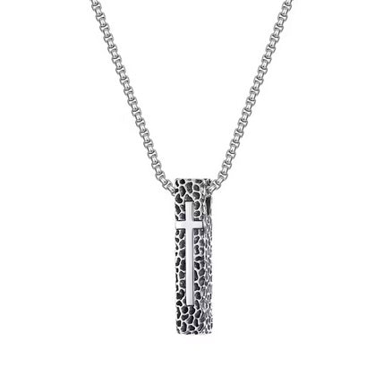 Retro Stone Grain Rectangular Cross Necklace