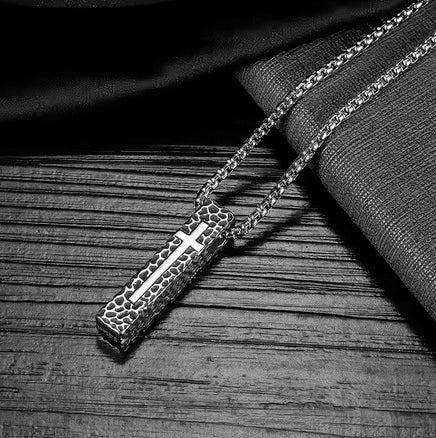 Retro Stone Grain Rectangular Cross Necklace