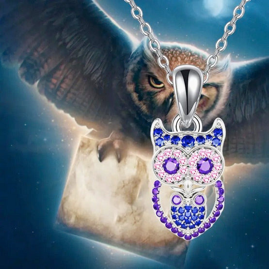 Luxury Owl Jewelry Set with Rhinestone Mosaic - Earrings And Necklace
