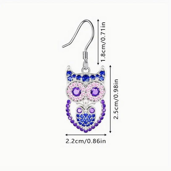 Luxury Owl Jewelry Set with Rhinestone Mosaic - Earrings And Necklace