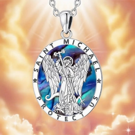 Men's Hollow Saint Michael Angel Abalone Shell Necklace