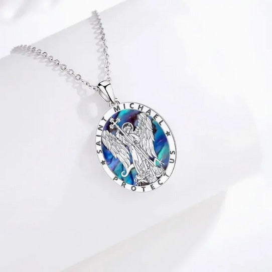 Men's Hollow Saint Michael Angel Abalone Shell Necklace