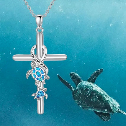 Double Sea Turtle Cross Necklace