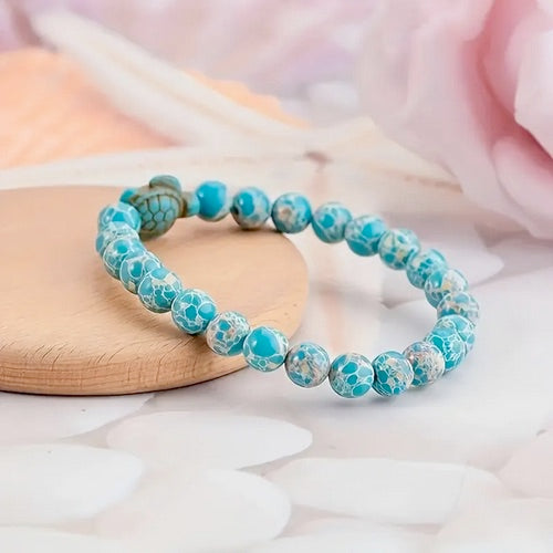 Natural Stone Bead Sea Turtle Bracelet - 8mm