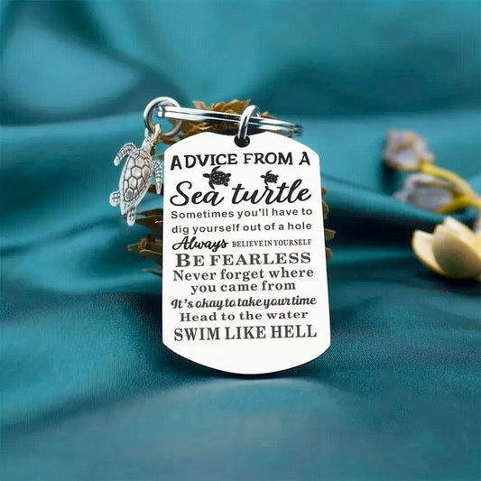 Save The Sea Turtle Inspirational Quote Stainless Steel Keychain