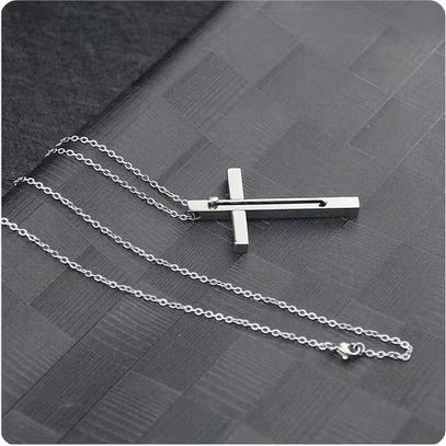 Personal Self Defense Stainless Steel Cross Necklace- Retractable Weapon
