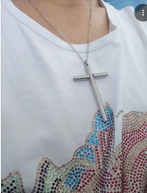 Personal Self Defense Stainless Steel Cross Necklace- Retractable Weapon