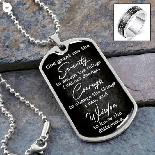 Serenity Prayer Black Necklace And Ring Set