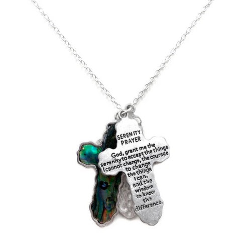 Triple Cross Serenity Prayer Pendant Necklace