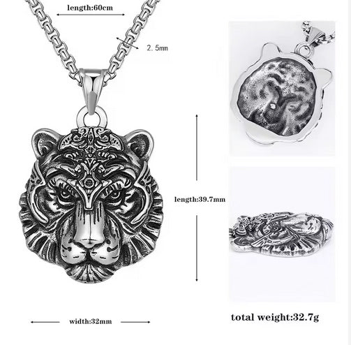 Silver Tiger Head Neckace With Nice 18 Inch Box Chain